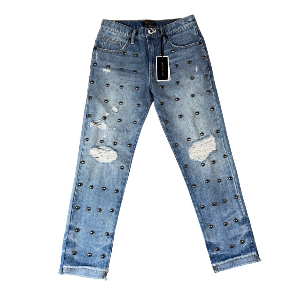 Juicy Couture Black Label Dome Stud Embellished Boyfriend Jeans Smith Wash 24